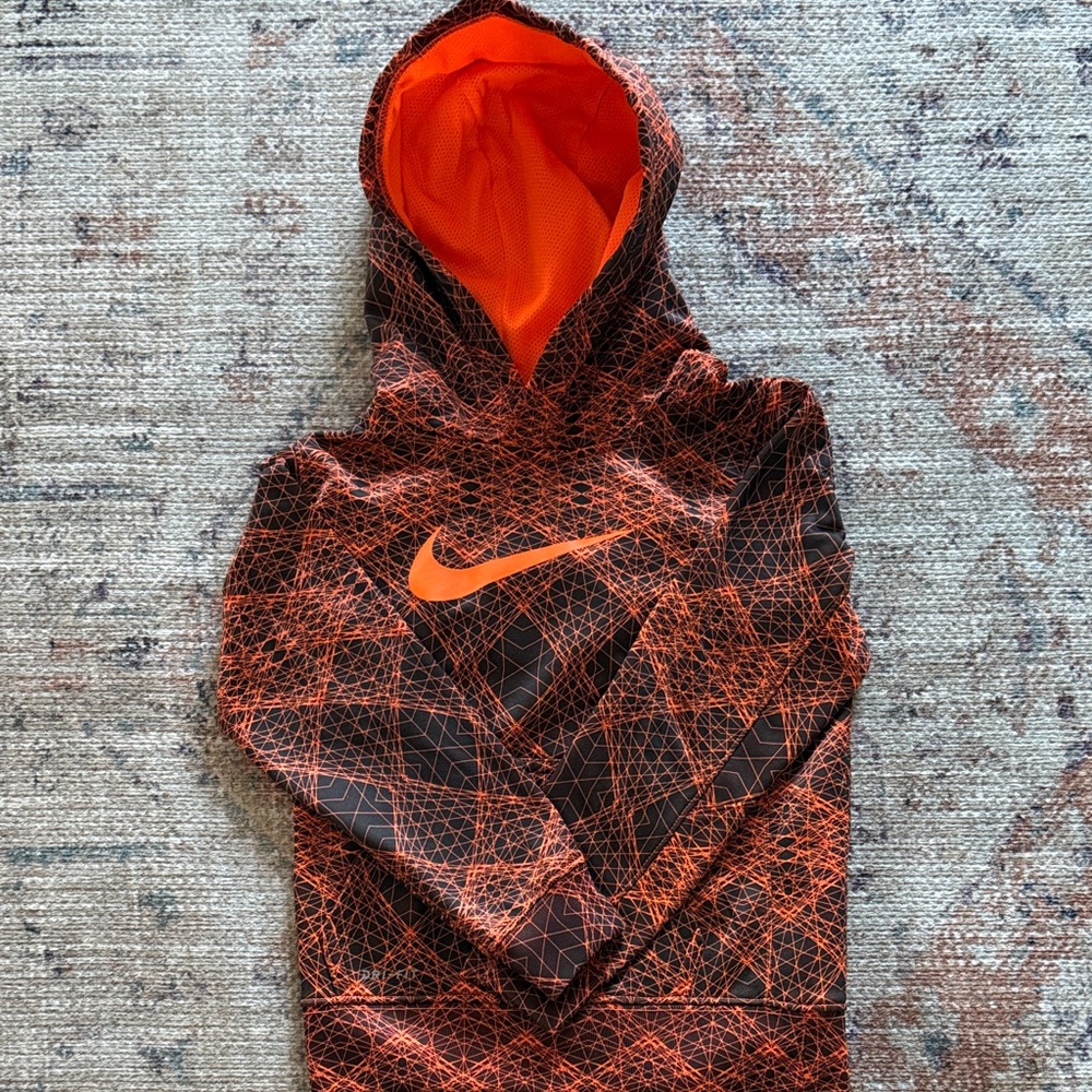 Nike Kids Geometric Orange and Black Hoodie EUC 4T
